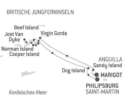 Reiseroute - Unterwegs unter Segeln im Herzen der Kleinen Antillen