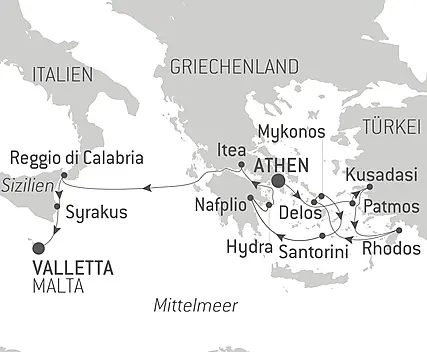 Reiseroute - Antike Wunder des Mittelmeers 