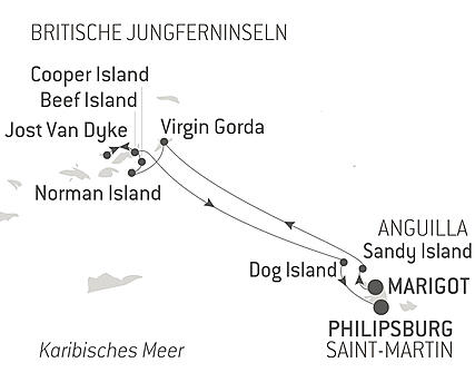 Reiseroute - Unterwegs unter Segeln im Herzen der Kleinen Antillen