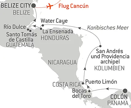 Reiseroute - Tropisches Abenteuer in Mittelamerika