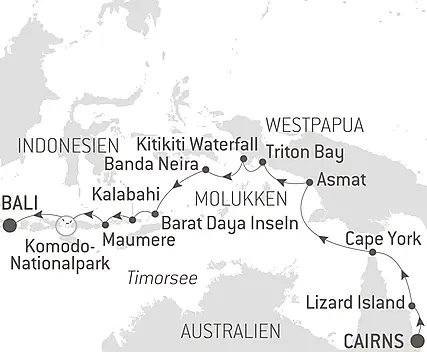 Reiseroute - Abenteuer in den Tropen zwischen Indonesien und Nordost-Australien 