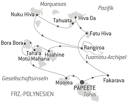 Reiseroute - Marquesas, Tuamotu und Gesellschaftsinseln