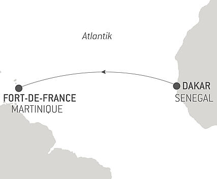 Reiseroute - Ozean-Kreuzfahrt: Dakar - Fort-de-France