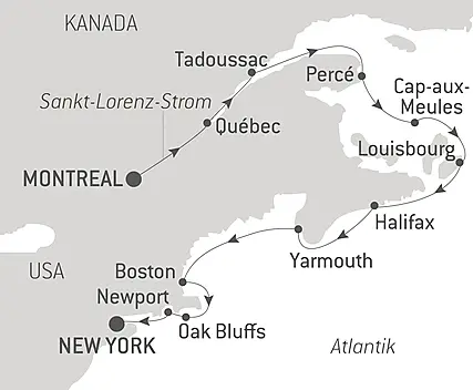 Reiseroute - Natur und Metropolen zwischen der Belle Province und dem Big Apple