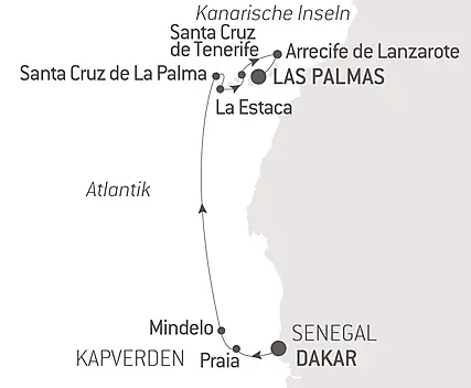 Reiseroute - Zwischen Vulkanen und dem Meer, von den Kapverden bis zu den Kanaren