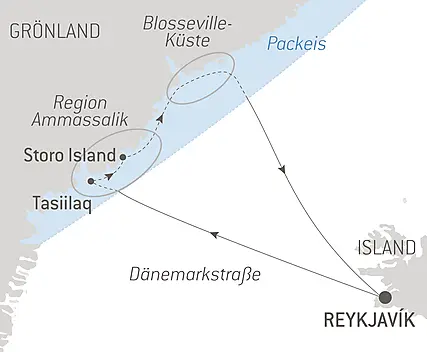 Reiseroute - Frühling mit den Inuit von Ammassalik