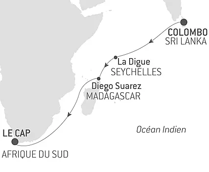 Découvrez votre itinéraire - Voyage en Mer : Colombo - Le Cap