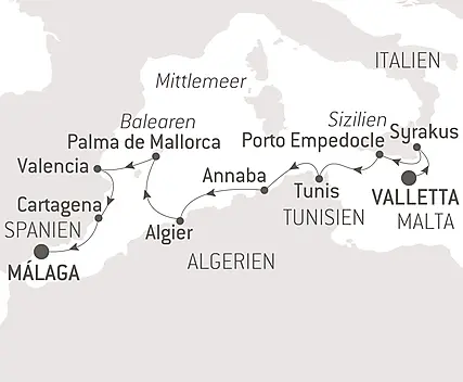 Reiseroute - Winterliche Milde im Mittelmeer