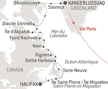 Découvrez votre itinéraire - Des côtes sauvages du Groenland à la côte est du Canada
