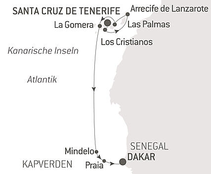 Reiseroute - Zwischen Vulkanen und Ozean, von den Kanaren bis zu den Kapverden