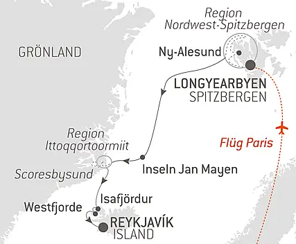 Reiseroute - Der wilde hohe Norden, von Spitzbergen bis Island