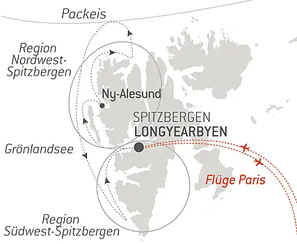 Reiseroute - Spitzbergens Fjorde und Gletscher