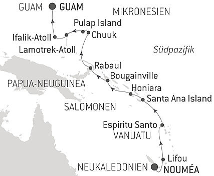 Reiseroute - Von Neukaledonien bis nach Mikronesien