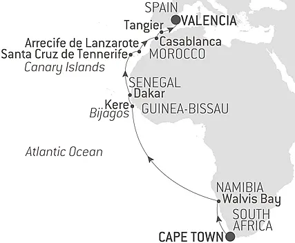 Your itinerary - Ocean Voyage: Cape Town - Valencia