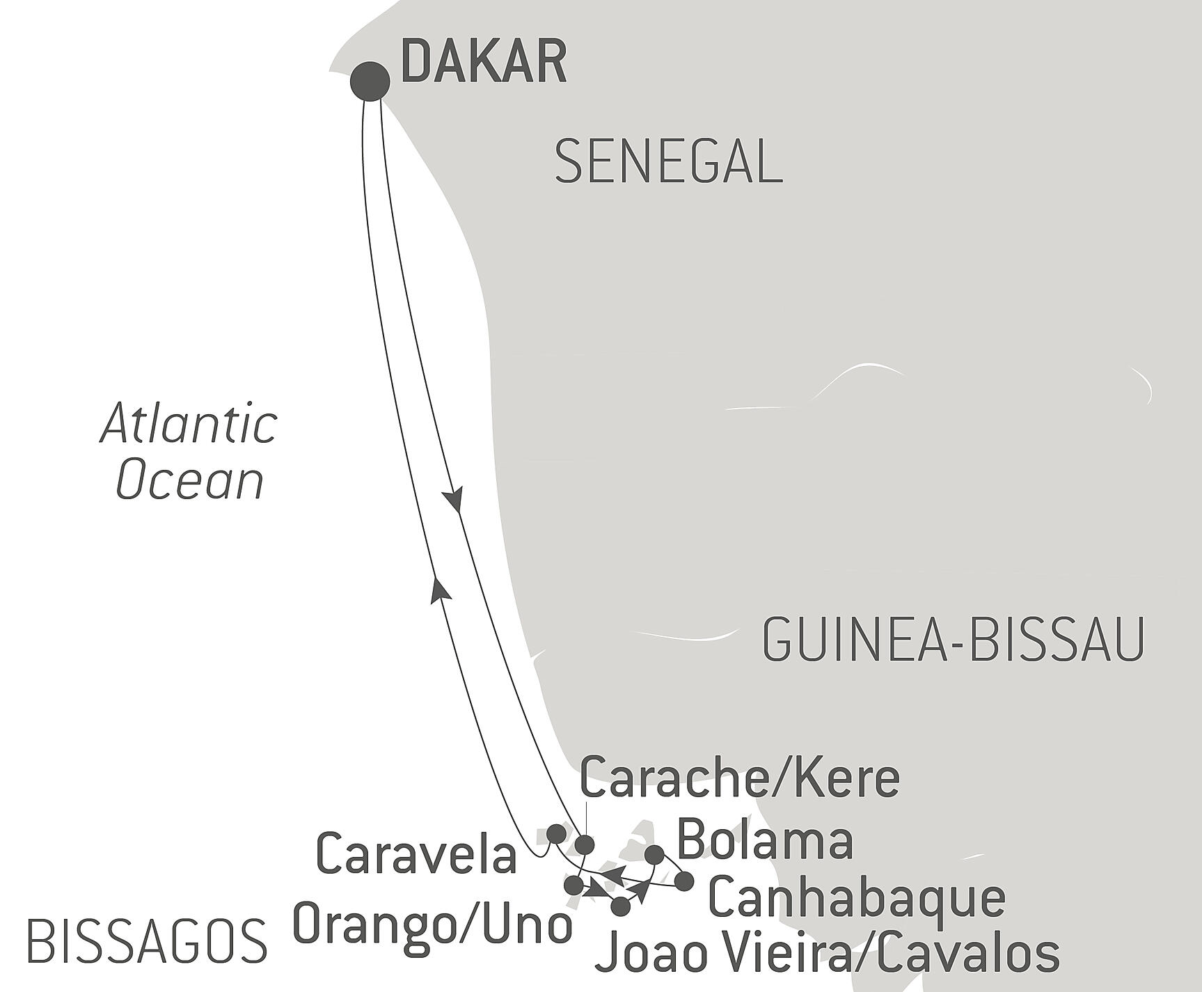 Adventure in the Bissagos Islands Itinerary Map