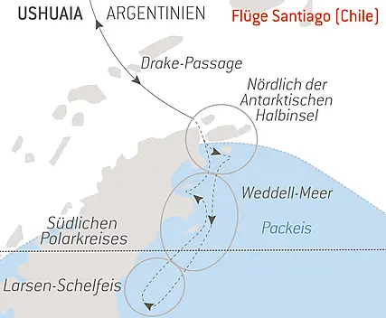 Reiseroute - Die Kaiserpinguine des Weddell-Meers