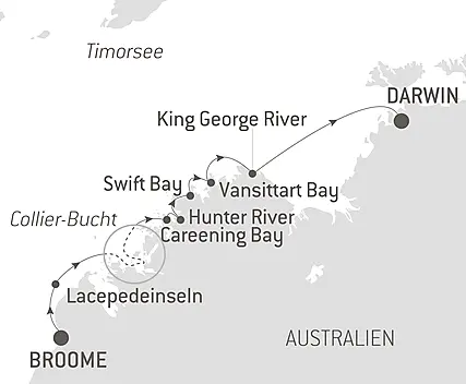 Reiseroute -  Unentdeckte Schätze Australiens