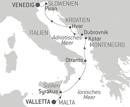 Reiseroute - Von Malta an die Küste der Adria