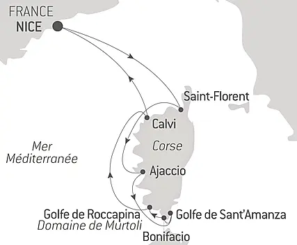 Découvrez votre itinéraire - Rivages corses sous les voiles du Ponant