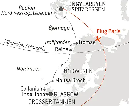 Reiseroute - Von Schottland nach Spitzbergen