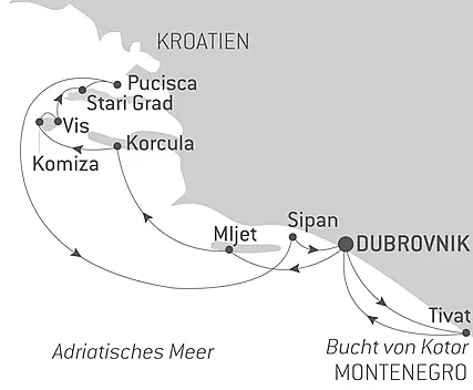 Reiseroute - Kroatien unter den Segeln der Le Ponant