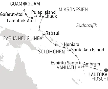 Reiseroute - Von den Fidschiinseln nach Mikronesien