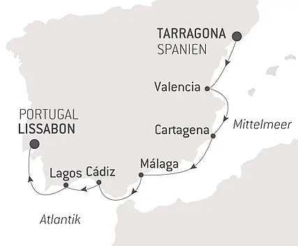 Reiseroute - Begegnung der Kulturen: Entdeckungsreise nach Südspanien und Portugal