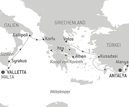 Reiseroute - Unterwegs im Mittelmeer auf den Spuren großer Zivilisationen 