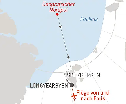 Reiseroute - Der geografische Nordpol