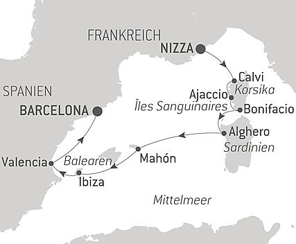 Reiseroute - Korsika, Sardinien und iberische Küsten