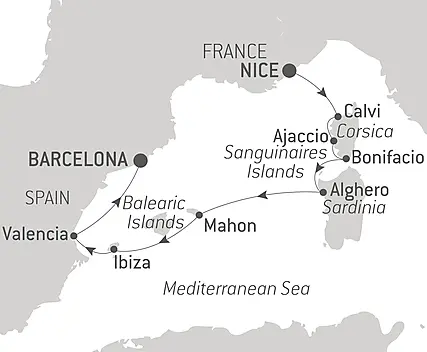 Your itinerary - Corsica, Sardinia & Iberian shores 