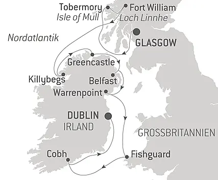 Reiseroute - Geheimnisse und Landschaften der Kelten