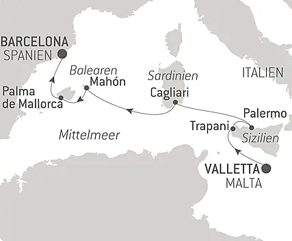 Reiseroute - Kreuzfahrt durch das Mittelmeer: Sizilien, Sardinien und Mallorca – mit Smithsonian Journeys