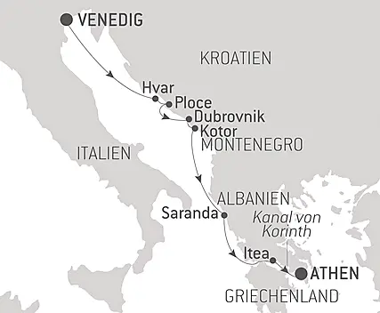 Reiseroute - Cruising the Dalmatian Coast and the Ionian Sea: Venice to Athens – with Smithsonian Journeys