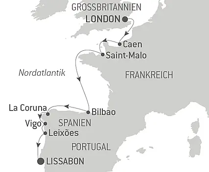 Reiseroute - Von Lissabon nach London: Kreuzen an der Westküste Europas – mit Smithsonian Journeys