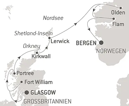 Reiseroute - Scottish Isles and Norwegian Fjords Voyage – with Smithsonian Journeys