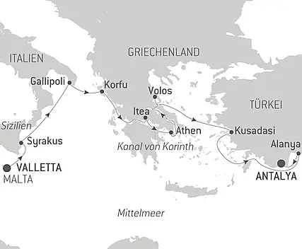 Reiseroute - Unterwegs im Mittelmeer auf den Spuren großer Zivilisationen 