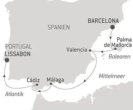 Reiseroute - Cruising Southern Spain and Portugal – with Smithsonian Journeys