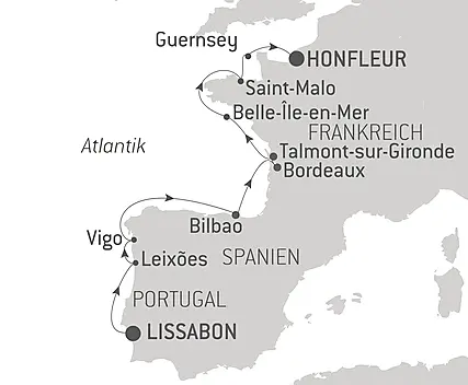 Reiseroute - Iberische Halbinsel und befestigte Städte am Atlantik