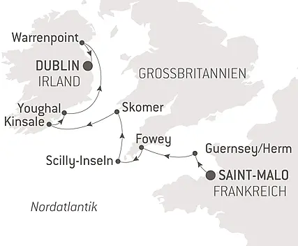 Reiseroute - Britische Archipele und keltische Küsten 