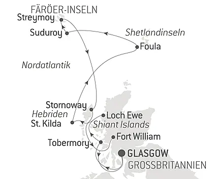 Reiseroute - Schottische Archipele und die Färöer, zwischen nordischem Erbe und Inselwelten