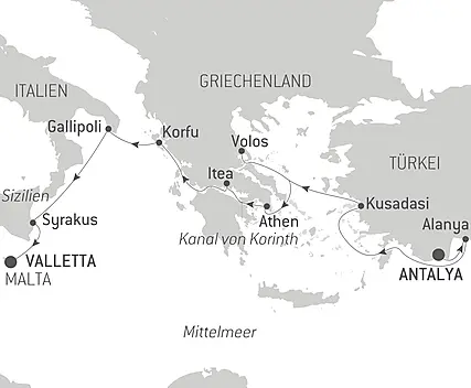 Reiseroute - Unterwegs im Mittelmeer auf den Spuren großer Zivilisationen 