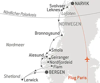 Reiseroute - Herbstpracht von den Lofoten bis zu den norwegischen Fjorden