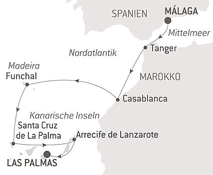 Reiseroute - Atlantikabenteuer, von der Iberischen Halbinsel bis zu den Kanaren