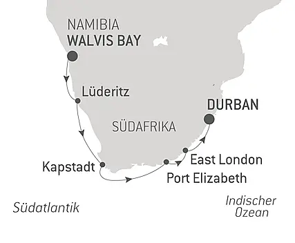 Reiseroute - Namibia und Südafrika