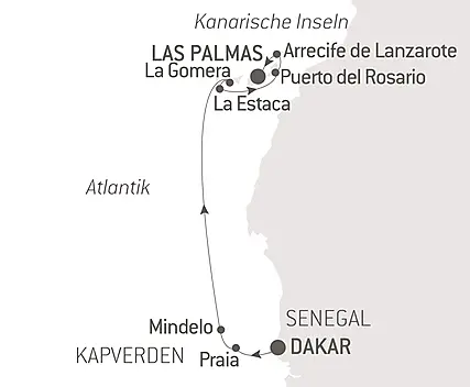 Reiseroute - Zwischen Vulkanen und dem Meer, von den Kapverden bis zu den Kanaren