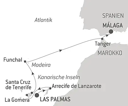 Reiseroute - Atlantikabenteuer, von der Kanaren bis zu den Iberischen Halbinsel