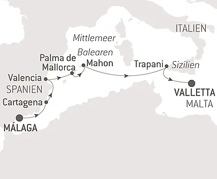 Reiseroute - Küsten der Iberischen Halbinsel und Sizilien