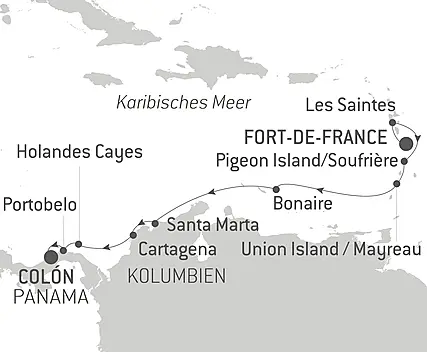 Reiseroute - Panama, Kolumbien und karibische Inseln 