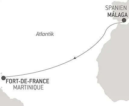 Reiseroute - Ozean-Kreuzfahrt: Málaga - Fort-de-France